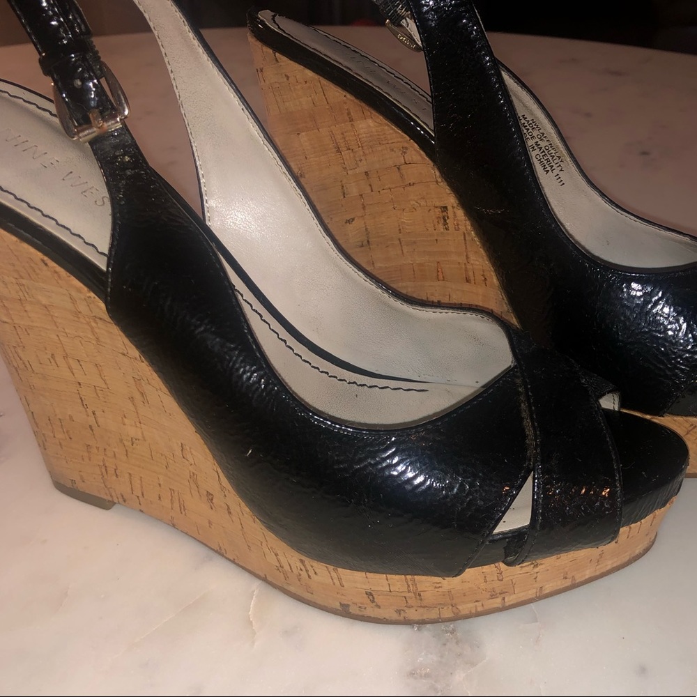 Nine West wedges size 8.5 black and cork heels